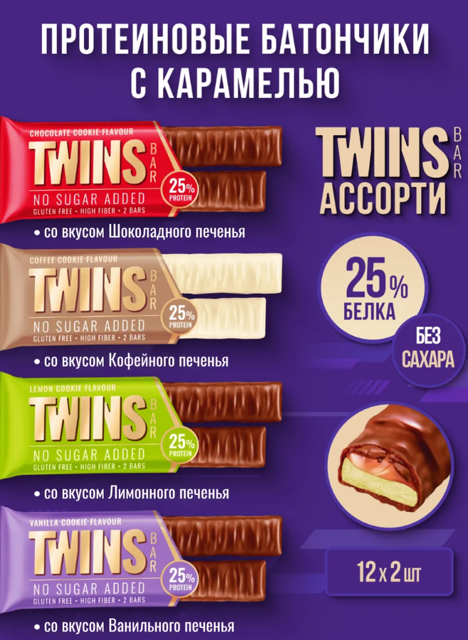 Батончик глазированный Power Pro Twins Bar 40g